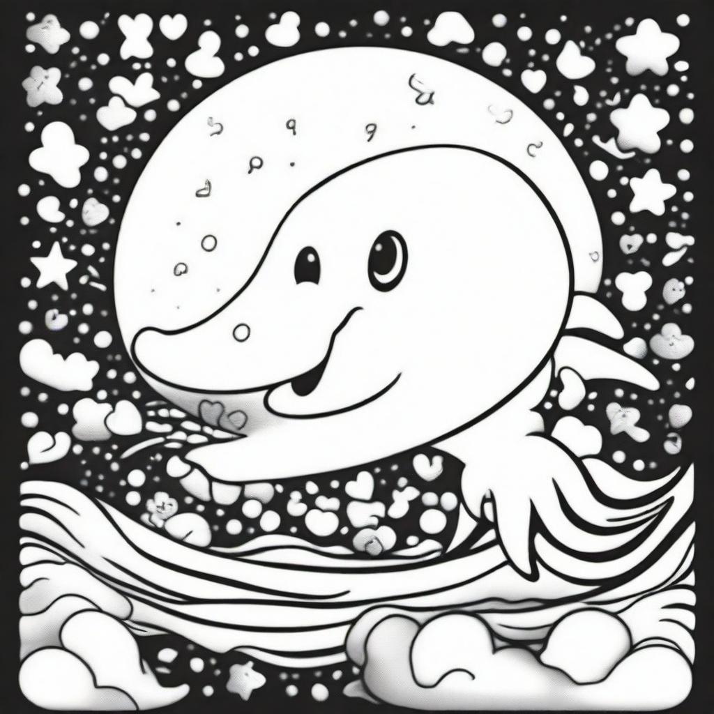 A cute dolphin in a kawaii style designed as a coloring book page