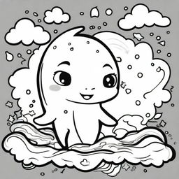 A cute dolphin in a kawaii style designed as a coloring book page