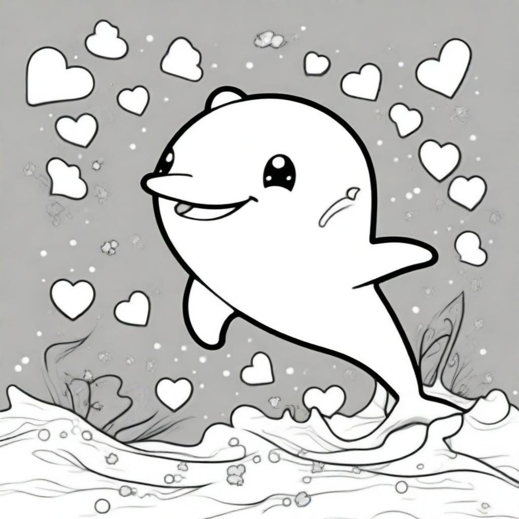 A cute dolphin in a kawaii style designed as a coloring book page