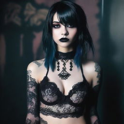 Create an image of an emo woman in lingerie