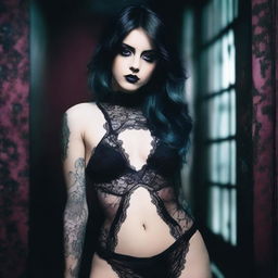 Create an image of an emo woman in lingerie