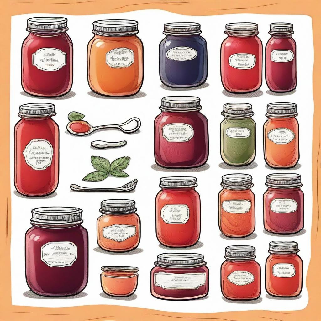 Create illustrations of various types of homemade jams