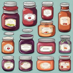 Create illustrations of various types of homemade jams