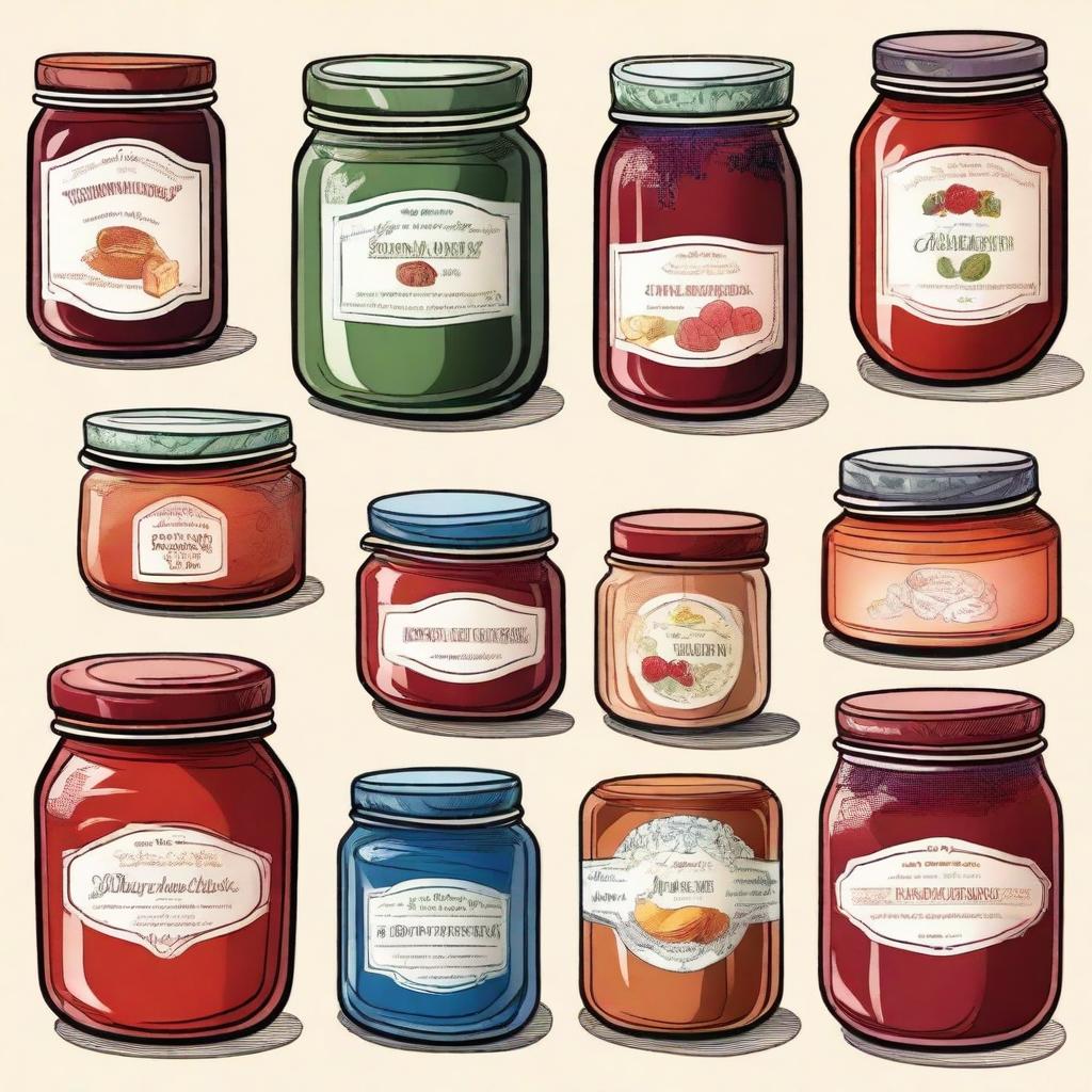 Create illustrations of various types of homemade jams