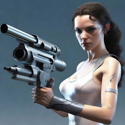 A photorealistic image of a futuristic woman with unique features