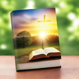 A serene and peaceful Christian book cover featuring a cross, an open Bible, and a radiant light shining from above