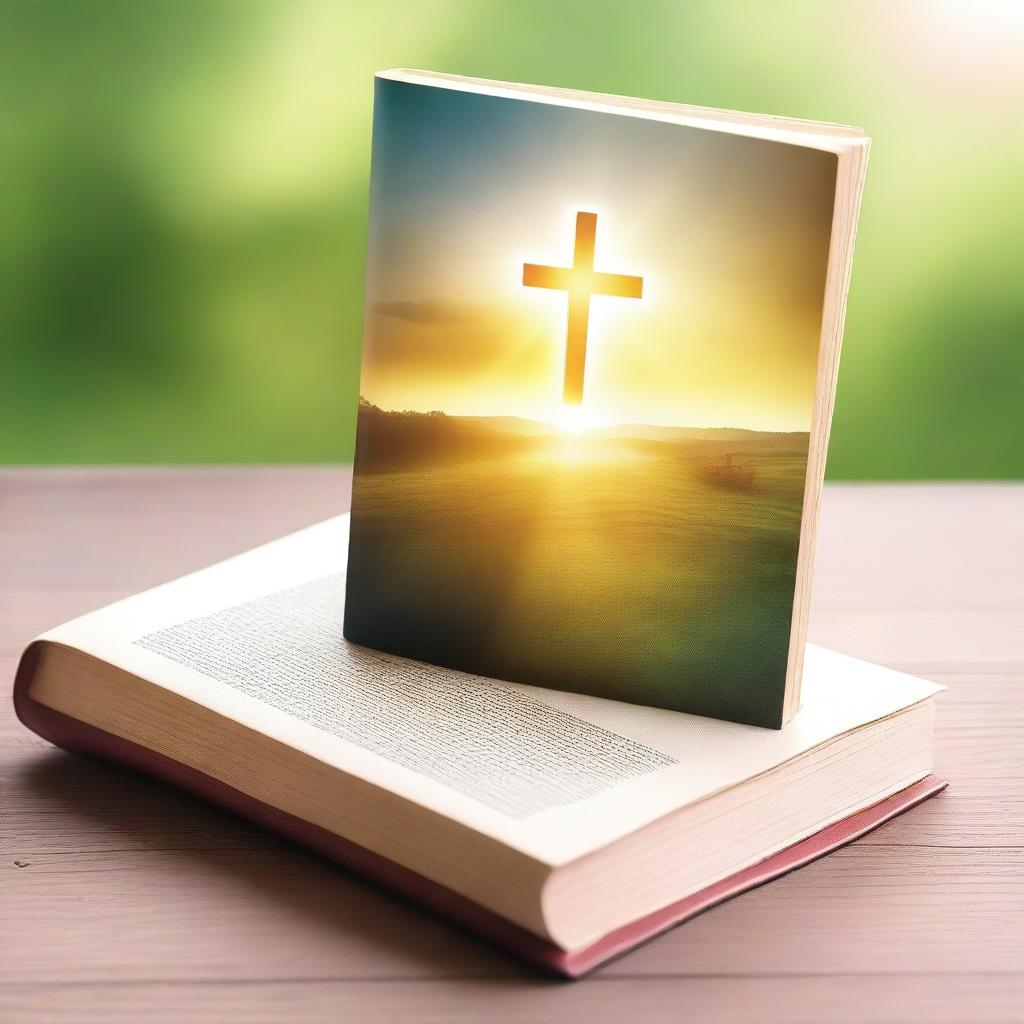 A serene and peaceful Christian book cover featuring a cross, an open Bible, and a radiant light shining from above