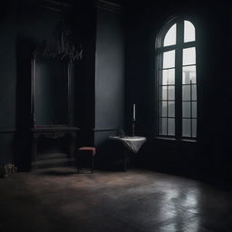 Create an image with a dark and moody atmosphere, featuring deep shadows and minimal lighting