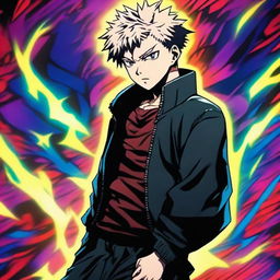 A striking and epic profile picture of Itadori Yuji from Jujutsu Kaisen