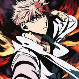 A striking and epic profile picture of Itadori Yuji from Jujutsu Kaisen