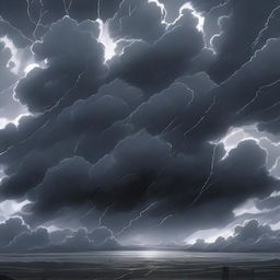 A dramatic scene featuring dark clouds in anime style