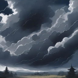 A dramatic scene featuring dark clouds in anime style