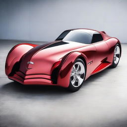 A stunning hybrid car combining the classic elegance of a 1939 cherry red Chevy with the futuristic design of the Devel Sixteen