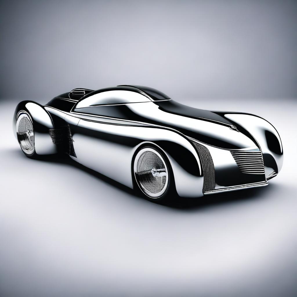 Create an image of a unique car that combines the classic design elements of a 1939 Chevy with the futuristic and aggressive styling of the Devel Sixteen