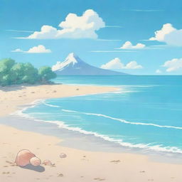 A beautiful ocean shore depicted in anime style