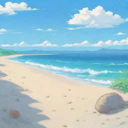 A beautiful ocean shore depicted in anime style