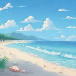 A beautiful ocean shore depicted in anime style