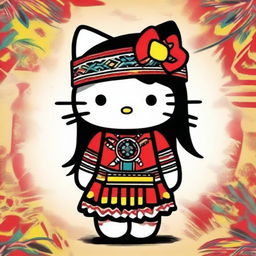 Create a quirky and fun profile image featuring Hello Kitty dressed in traditional Native American attire