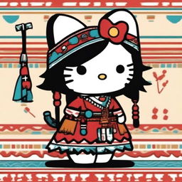 Create a quirky and fun profile image featuring Hello Kitty dressed in traditional Native American attire