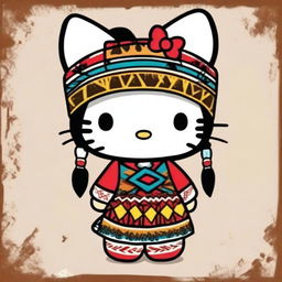 Create a quirky and fun profile image featuring Hello Kitty dressed in traditional Native American attire