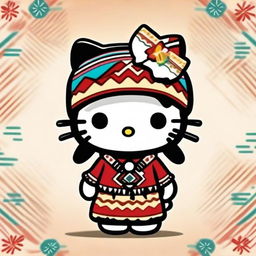 Create a quirky and fun profile image featuring Hello Kitty dressed in traditional Native American attire