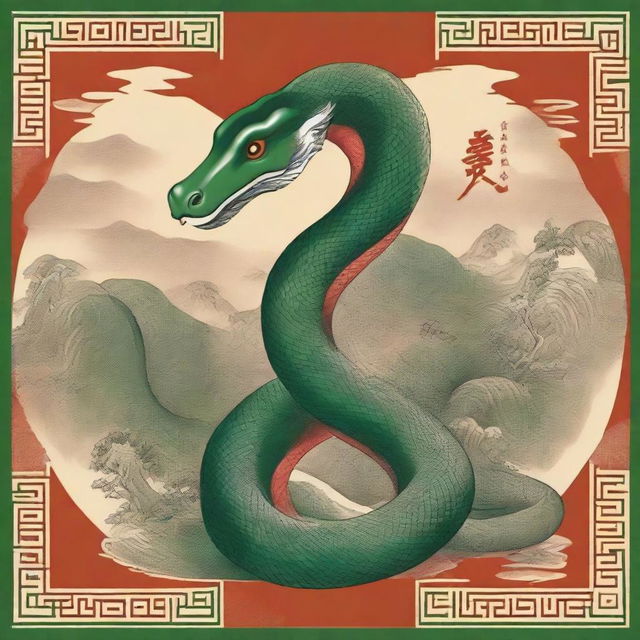 A Chinese-style music album cover featuring a prominent depiction of a green snake (Qing She) and a white snake (Bai She)