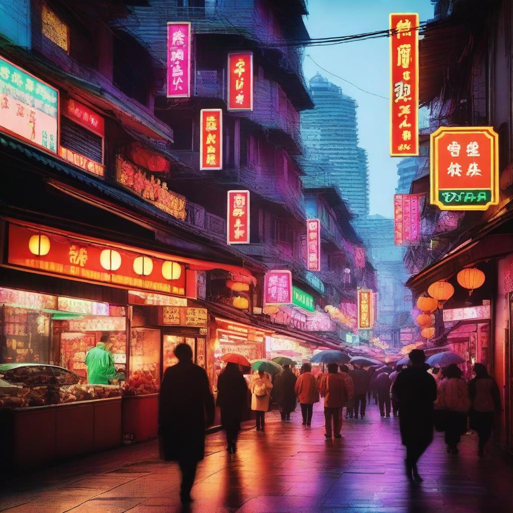 A vibrant and lively scene depicting the indulgent lifestyle, with a touch of Chinese and Hong Kong cultural elements