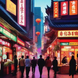 A vibrant and lively scene depicting the indulgent lifestyle, with a touch of Chinese and Hong Kong cultural elements