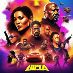 A vibrant and engaging movie poster featuring a diverse cast of characters in a dynamic and action-packed scene