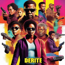 A vibrant and engaging movie poster featuring a diverse cast of characters in a dynamic and action-packed scene