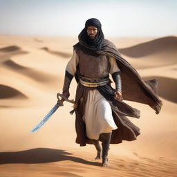 A Bedouin swordmaster is depicted wielding scimitars with swords orbiting around him