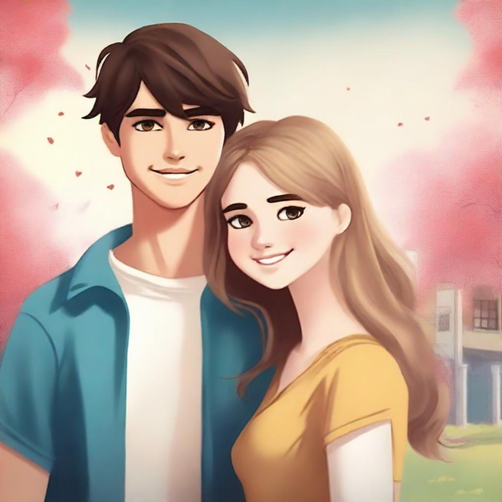 Create a novel book cover featuring a high school romance story