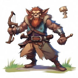 A bugbear character at level 10 who is both a bard and a warlock with a pirate theme