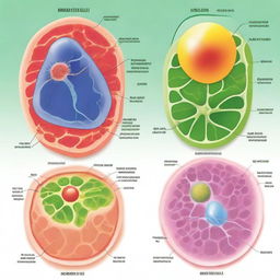 A detailed and educational illustration showing the differences between an animal cell and a plant cell