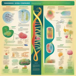 An educational illustration for secondary school students, depicting various biology concepts