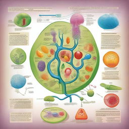 An educational illustration for secondary school students, depicting various biology concepts