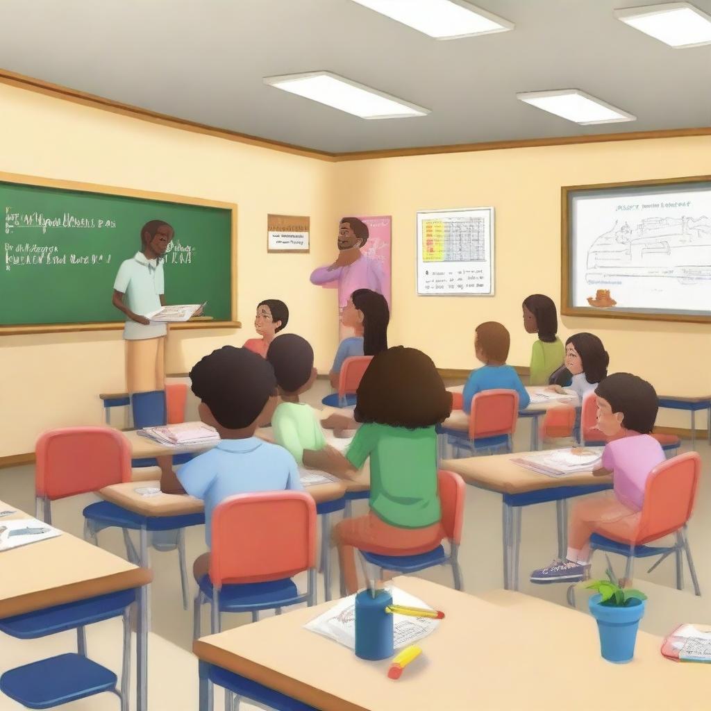 A realistic image of a classroom filled with students and a teacher