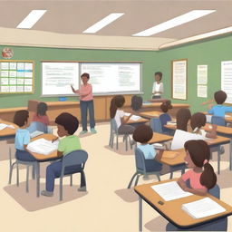 A realistic image of a classroom filled with students and a teacher