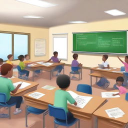 A realistic image of a classroom filled with students and a teacher