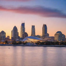 A vibrant cityscape of Milwaukee with the iconic Milwaukee Art Museum in the foreground and the city skyline in the background at sunset.