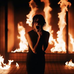 A young woman trapped inside a crematorium, screaming in agony as flames engulf her