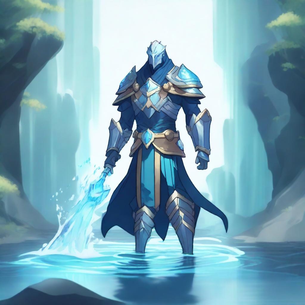 A 2D animated style depiction of a water paladin, humanoid in form