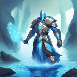 A 2D animated style depiction of a water paladin, humanoid in form