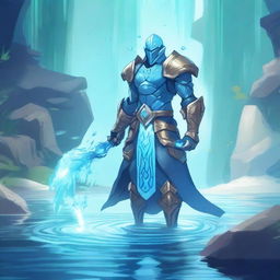 A 2D animated style depiction of a water paladin, humanoid in form