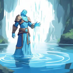 A 2D animated style depiction of a water paladin, humanoid in form