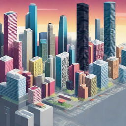 Create a movie poster featuring a cityscape where buildings are made of smartphones