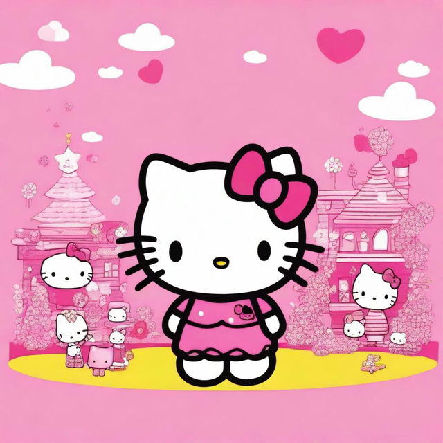 A vibrant and cheerful image of Hello Kitty surrounded by a completely pink background