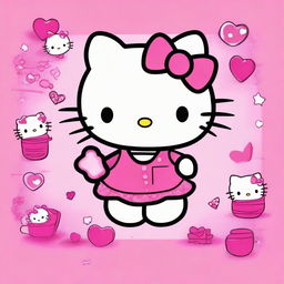 A vibrant and cheerful image of Hello Kitty surrounded by a completely pink background