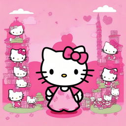 A vibrant and cheerful image of Hello Kitty surrounded by a completely pink background