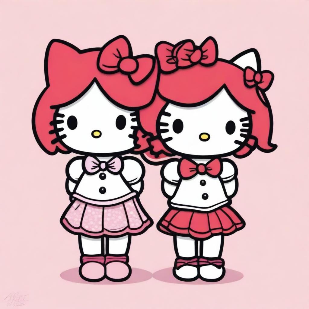 Create an image featuring two Hello Kitty characters